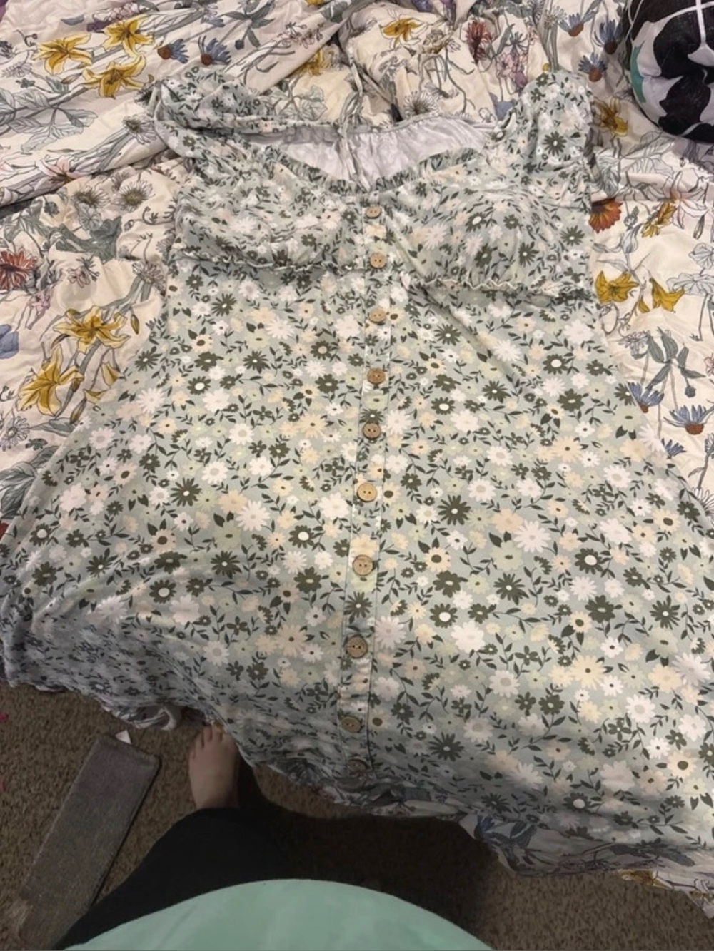No Boundaries Mint Green Floral Mini Skirt with Button Front